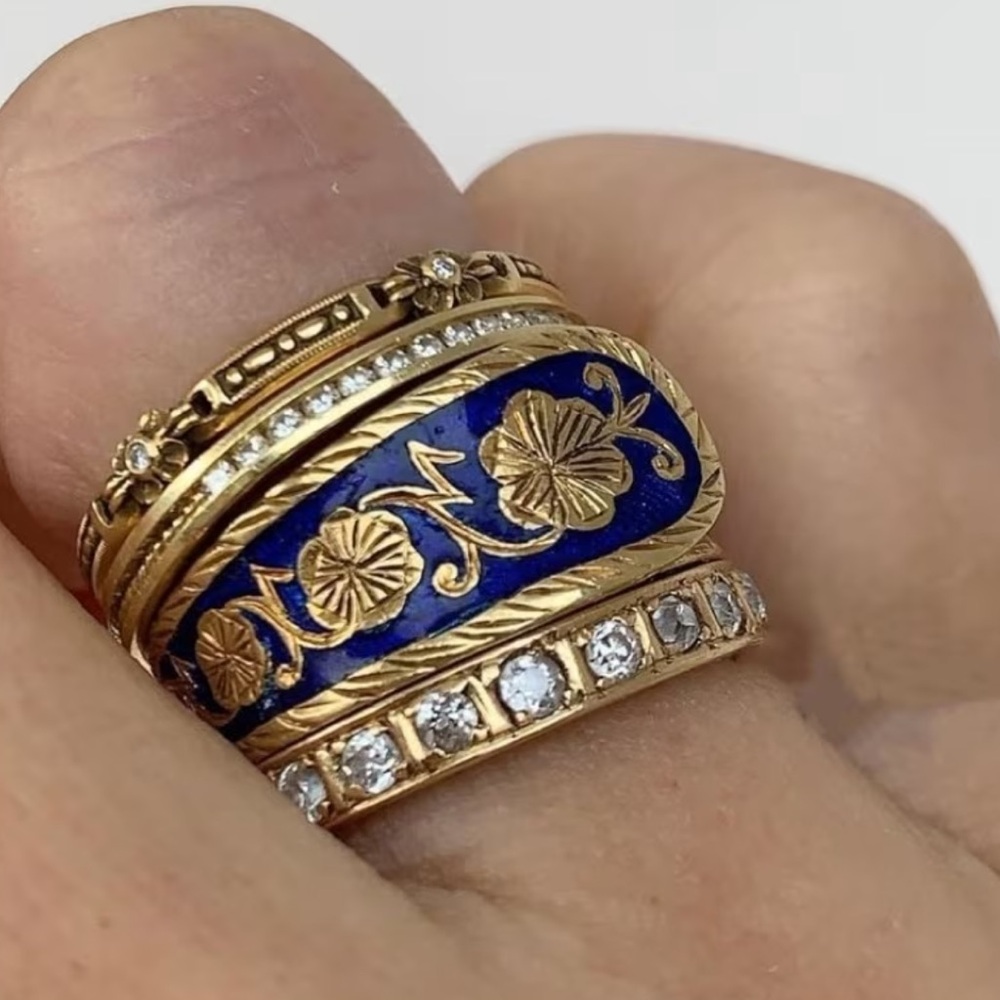 Retro Bohemian Gold Stack Ring Set - SIZE 7 - Picture 8 of 16